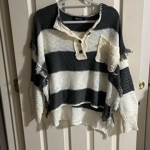 Oversized Grey and White Stripped Sweater